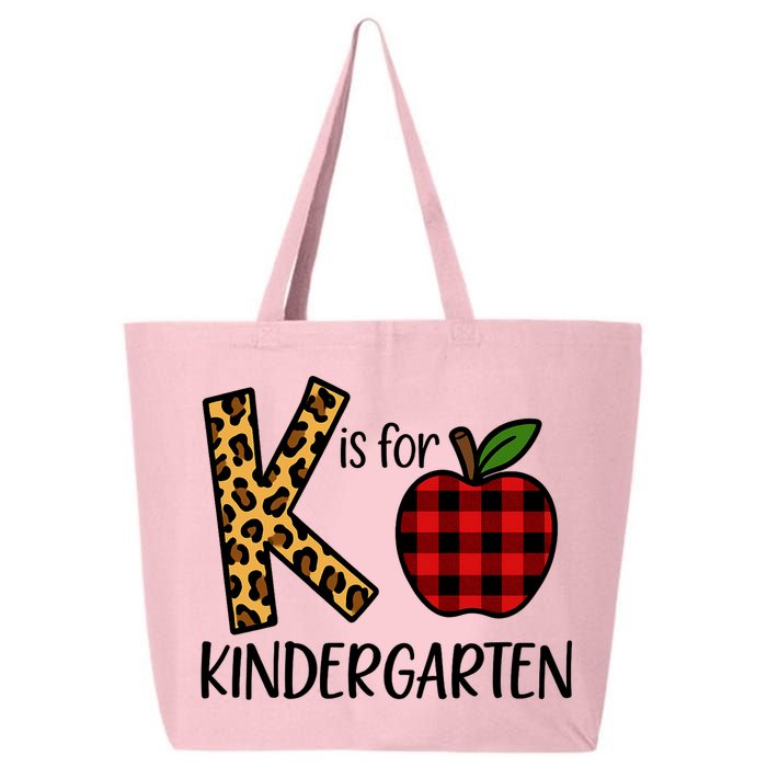 K Is For Kindergarten Teacher Leopard Buffalo Plaid 25L Jumbo Tote