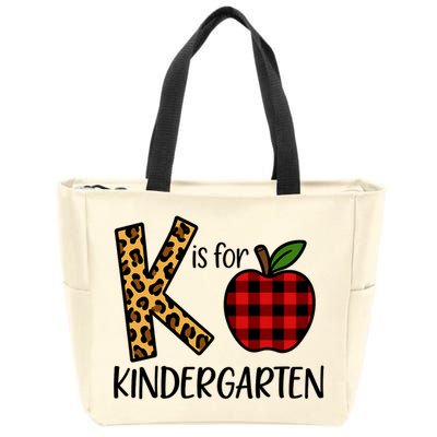 K Is For Kindergarten Teacher Leopard Buffalo Plaid Zip Tote Bag