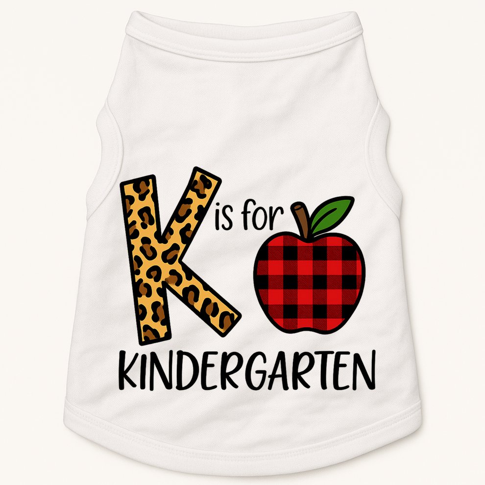 K Is For Kindergarten Teacher Leopard Buffalo Plaid Doggie Tank