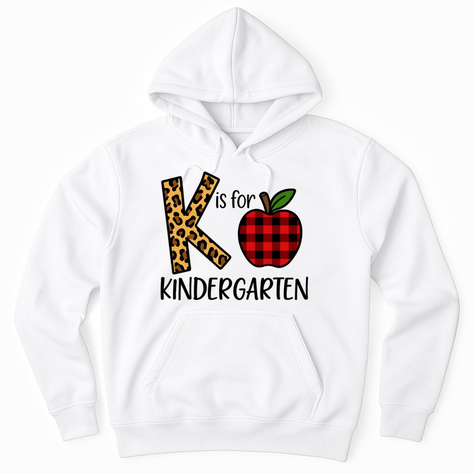 K Is For Kindergarten Teacher Leopard Buffalo Plaid Hoodie