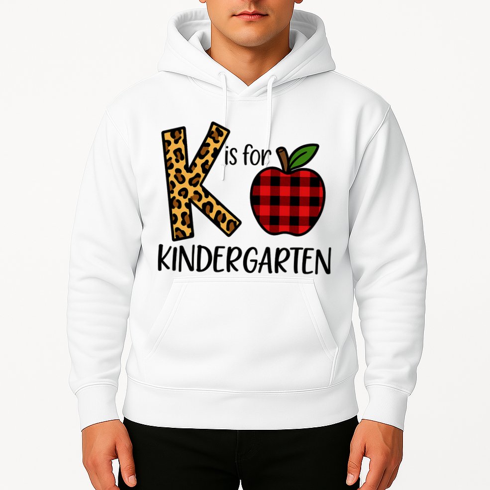 K Is For Kindergarten Teacher Leopard Buffalo Plaid Hoodie