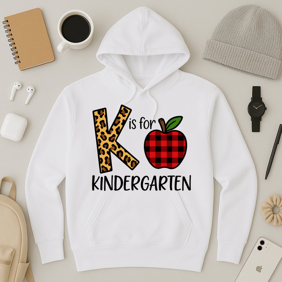 K Is For Kindergarten Teacher Leopard Buffalo Plaid Hoodie