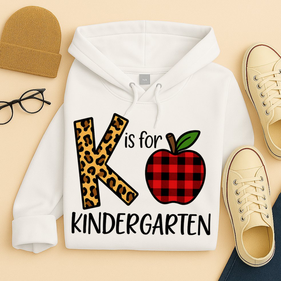 K Is For Kindergarten Teacher Leopard Buffalo Plaid Hoodie