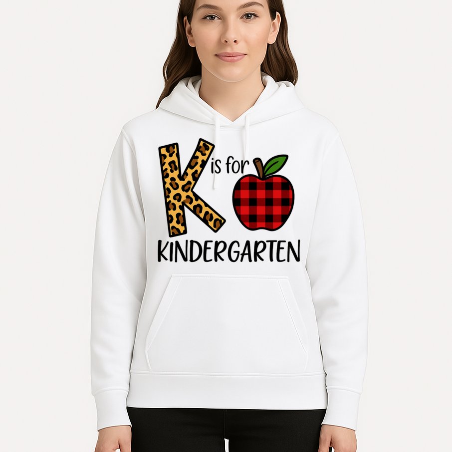 K Is For Kindergarten Teacher Leopard Buffalo Plaid Hoodie