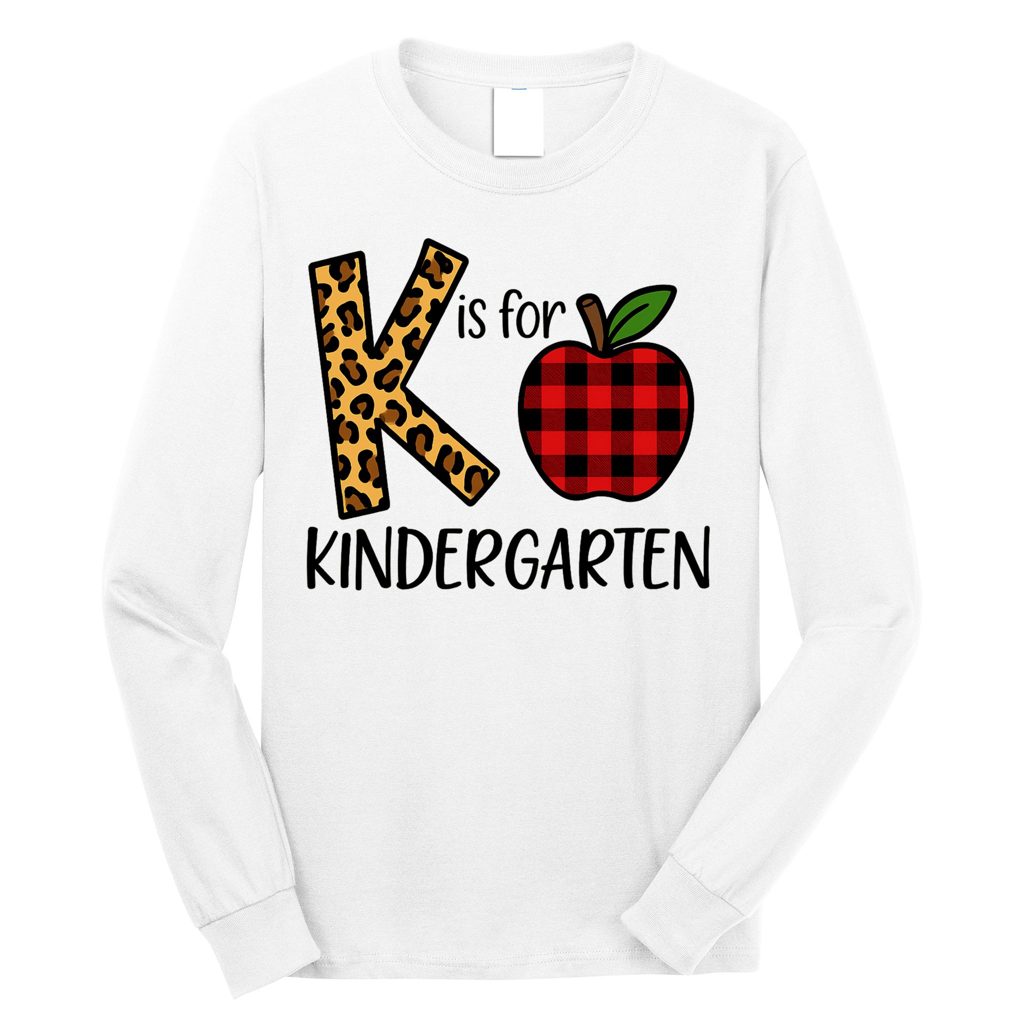K Is For Kindergarten Teacher Leopard Buffalo Plaid Long Sleeve Shirt