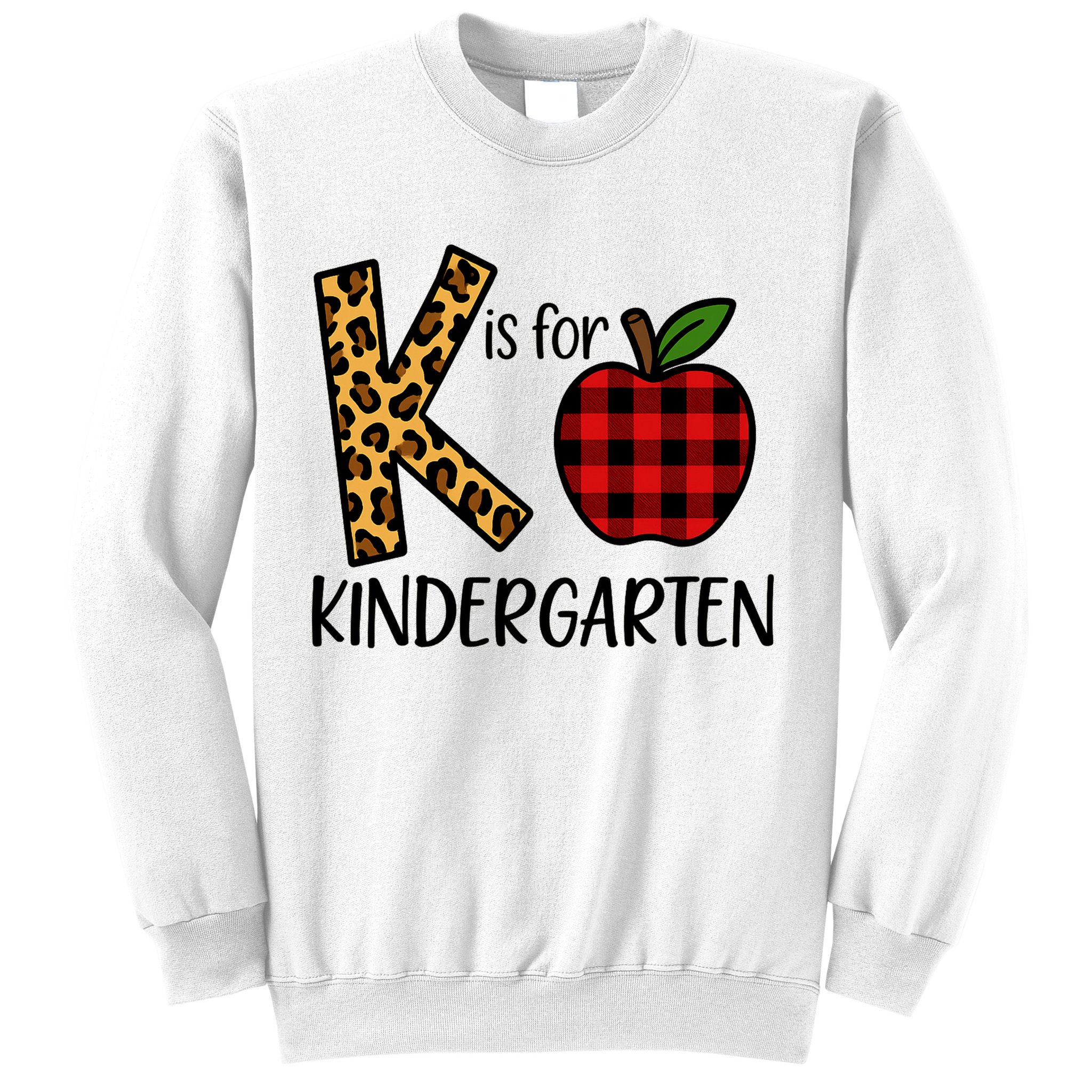 K Is For Kindergarten Teacher Leopard Buffalo Plaid Sweatshirt