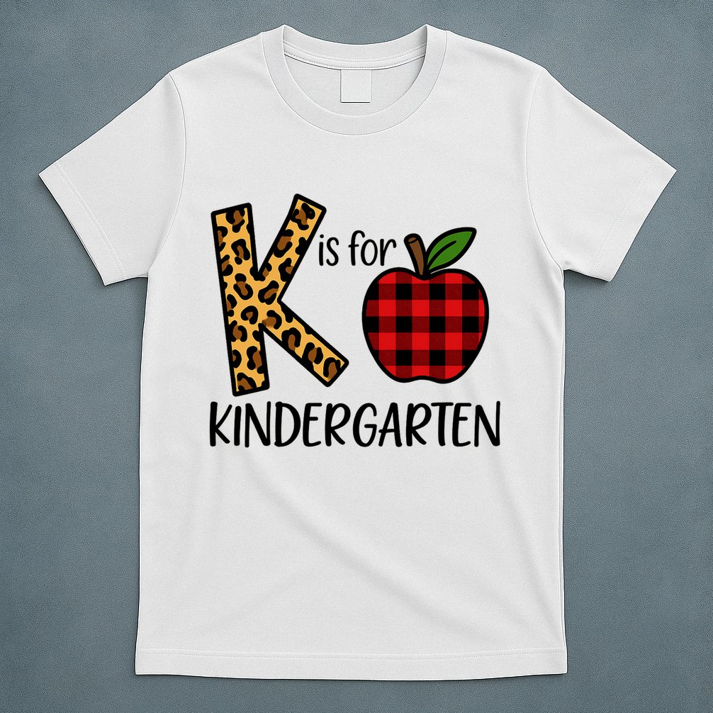 K Is For Kindergarten Teacher Leopard Buffalo Plaid T-Shirt
