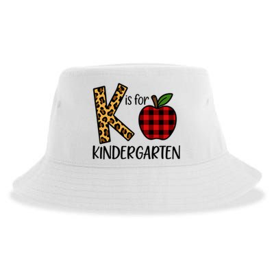 K Is For Kindergarten Teacher Leopard Buffalo Plaid Sustainable Bucket Hat