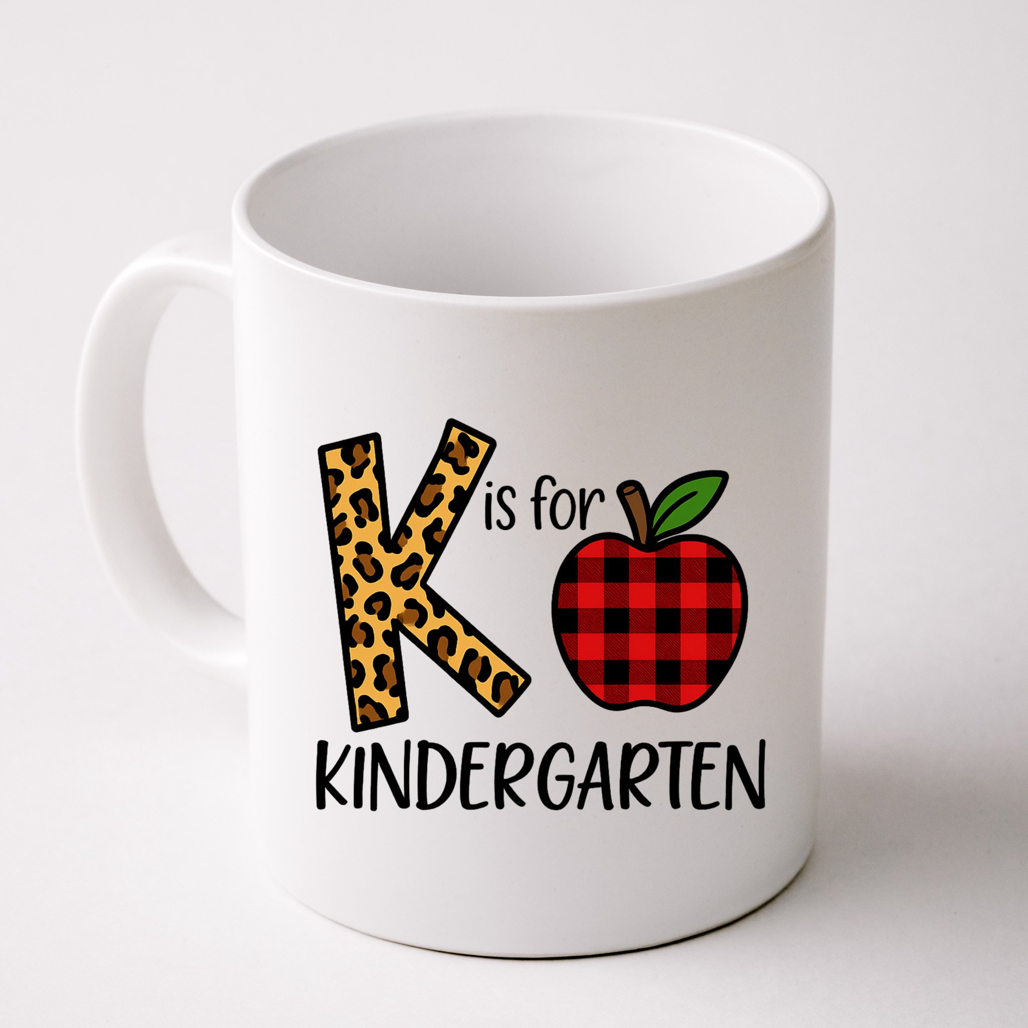 K Is For Kindergarten Teacher Leopard Buffalo Plaid Mug