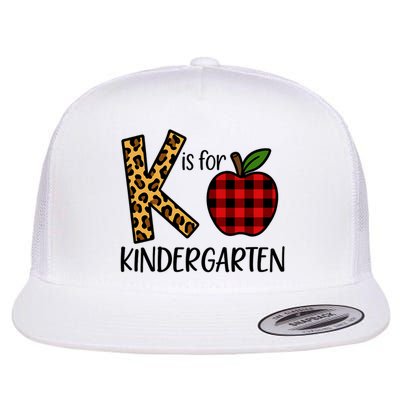 K Is For Kindergarten Teacher Leopard Buffalo Plaid Flat Bill Trucker Hat