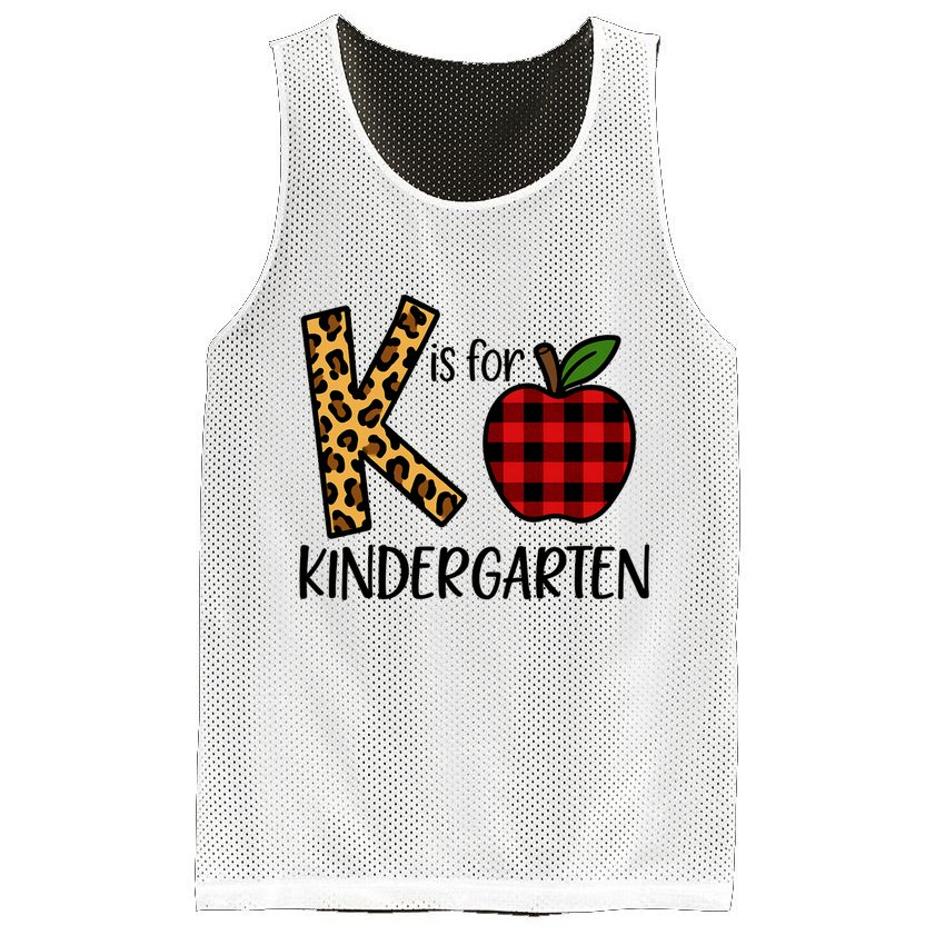 K Is For Kindergarten Teacher Leopard Buffalo Plaid Mesh Reversible Basketball Jersey Tank
