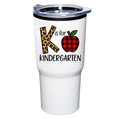 K Is For Kindergarten Teacher Leopard Buffalo Plaid Tumbler