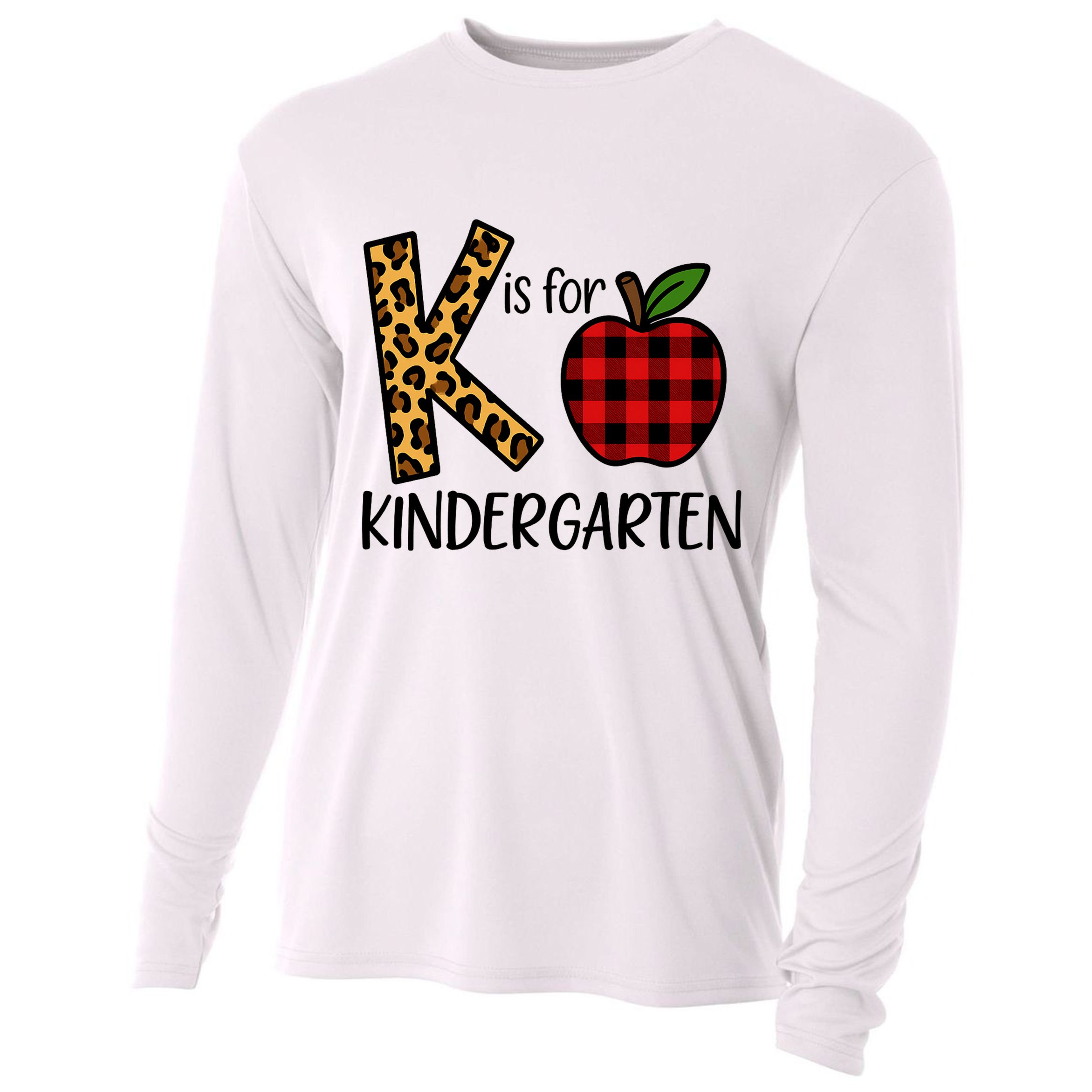 K Is For Kindergarten Teacher Leopard Buffalo Plaid Cooling Performance Long Sleeve Crew