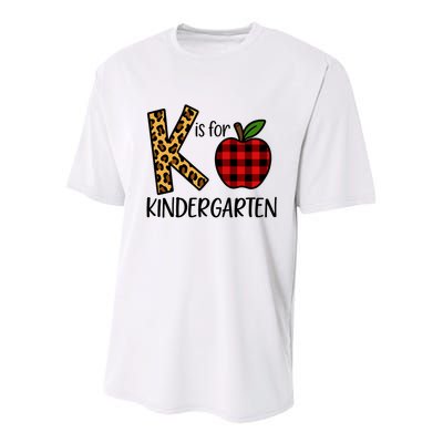 K Is For Kindergarten Teacher Leopard Buffalo Plaid Youth Performance Sprint T-Shirt