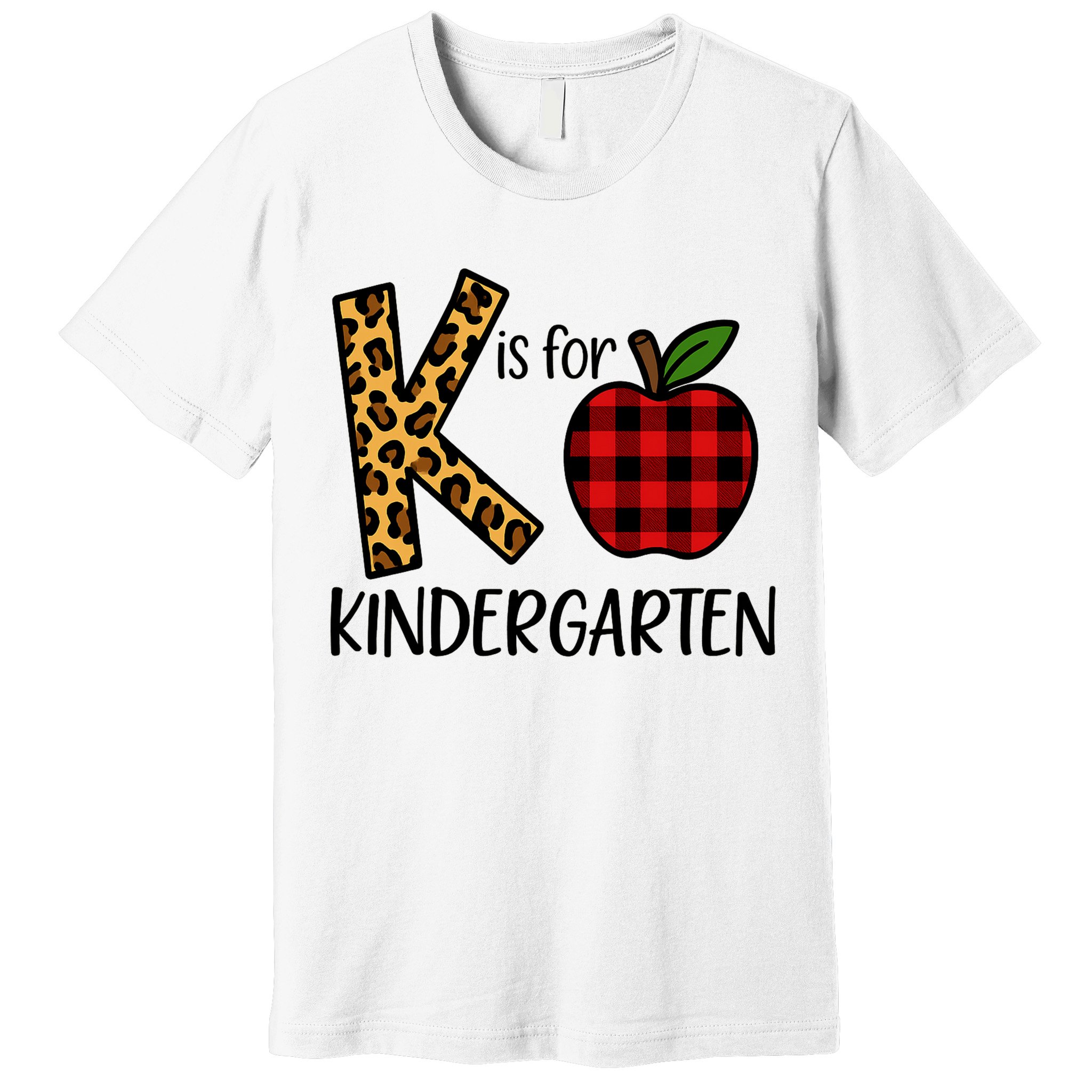 K Is For Kindergarten Teacher Leopard Buffalo Plaid Premium T-Shirt