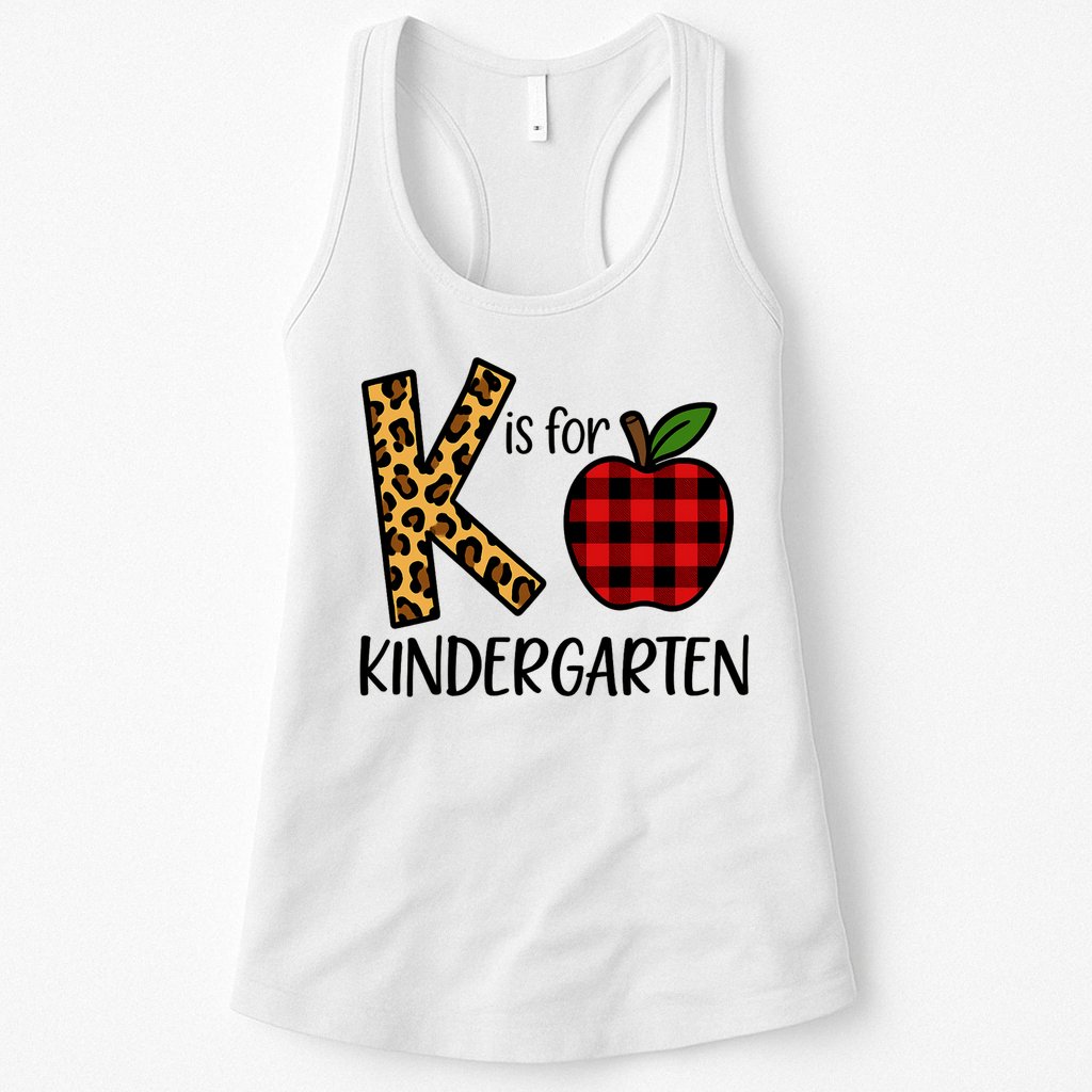 K Is For Kindergarten Teacher Leopard Buffalo Plaid Womens Tank Top