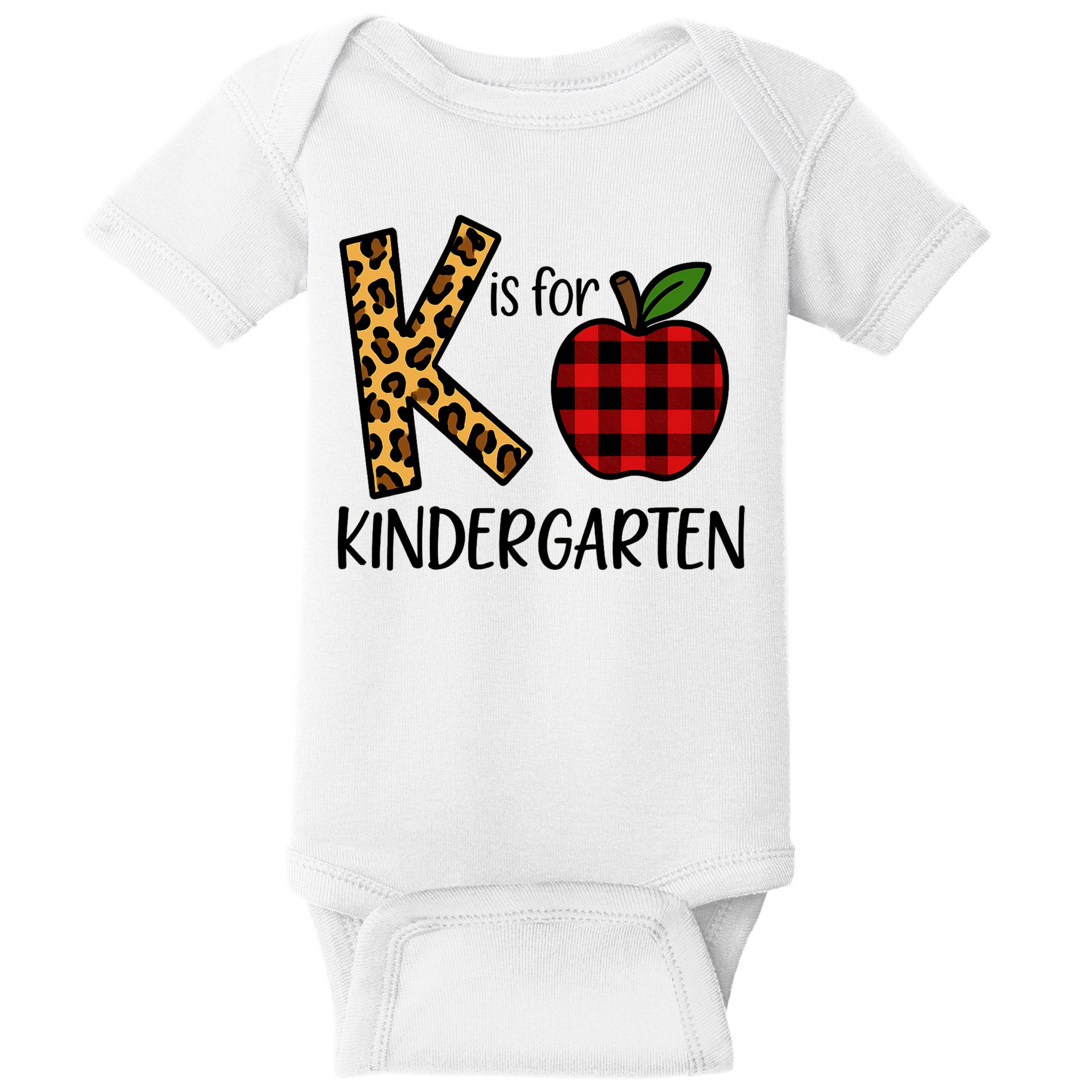 K Is For Kindergarten Teacher Leopard Buffalo Plaid Baby Bodysuit