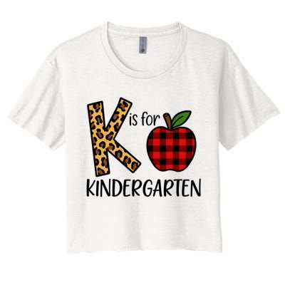 K Is For Kindergarten Teacher Leopard Buffalo Plaid Women's Crop Top Tee