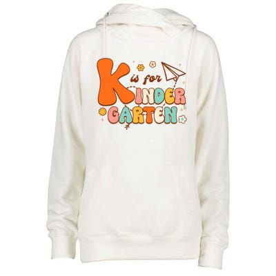 K Is For Kindergarten Teacher Retro Back To School Student Womens Funnel Neck Pullover Hood