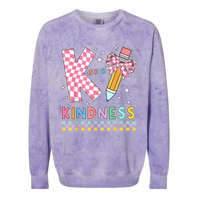 K Is For Kindness Cute Pencil Bow Teacher Be Kind Colorblast Crewneck Sweatshirt