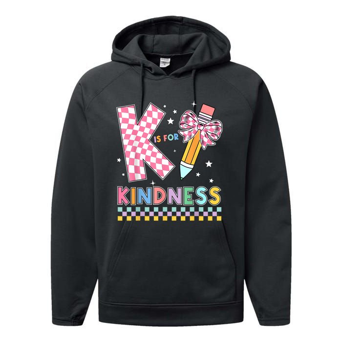 K Is For Kindness Cute Pencil Bow Teacher Be Kind Performance Fleece Hoodie