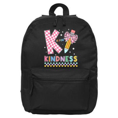 K Is For Kindness Cute Pencil Bow Teacher Be Kind 16 in Basic Backpack