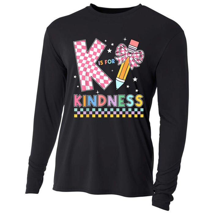 K Is For Kindness Cute Pencil Bow Teacher Be Kind Cooling Performance Long Sleeve Crew