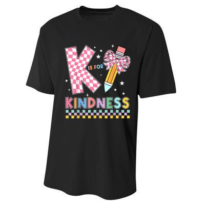 K Is For Kindness Cute Pencil Bow Teacher Be Kind Performance Sprint T-Shirt