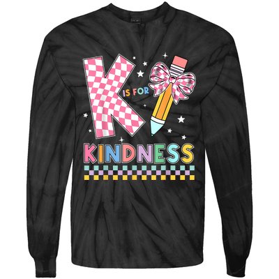 K Is For Kindness Cute Pencil Bow Teacher Be Kind Tie-Dye Long Sleeve Shirt