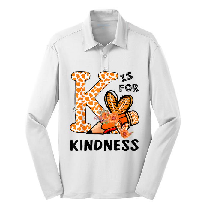 K Is For Kindness Orange Anti Bullying Unity Day Teacher Silk Touch Performance Long Sleeve Polo