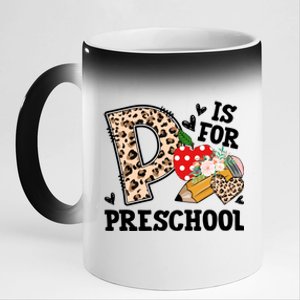 K Is For Preschool Leopard Back To School Teacher Students Funny Gift 11oz Black Color Changing Mug