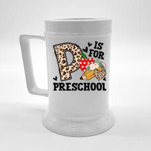 K Is For Preschool Leopard Back To School Teacher Students Funny Gift Beer Stein