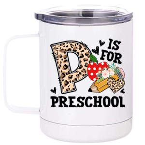 K Is For Preschool Leopard Back To School Teacher Students Funny Gift 12 oz Stainless Steel Tumbler Cup