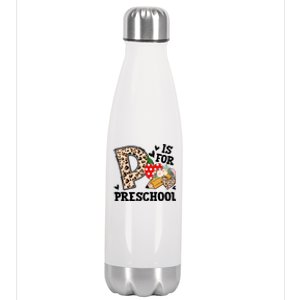 K Is For Preschool Leopard Back To School Teacher Students Funny Gift Stainless Steel Insulated Water Bottle