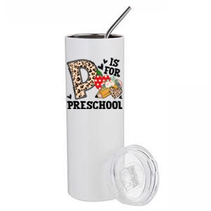 K Is For Preschool Leopard Back To School Teacher Students Funny Gift Stainless Steel Tumbler