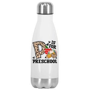 K Is For Preschool Leopard Back To School Teacher Students Funny Gift Stainless Steel Insulated Water Bottle