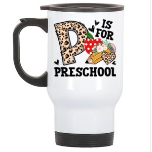 K Is For Preschool Leopard Back To School Teacher Students Funny Gift Stainless Steel Travel Mug