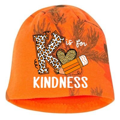 K Is For Kindness Orange Anti Bullying Unity Day Teacher Kati - Camo Knit Beanie