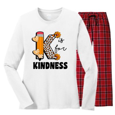 K Is For Kindness Orange Anti Bullying Unity Day Teacher Women's Long Sleeve Flannel Pajama Set 