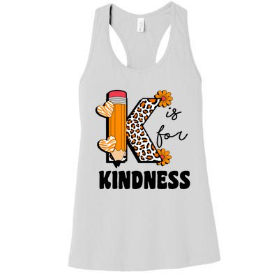 K Is For Kindness Orange Anti Bullying Unity Day Teacher Women's Racerback Tank