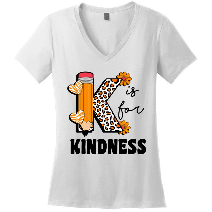 K Is For Kindness Orange Anti Bullying Unity Day Teacher Women's V-Neck T-Shirt