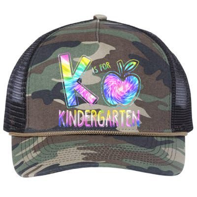 K Is For Kindergarten Teacher Tie Dye Back to School Kinder Retro Rope Trucker Hat Cap