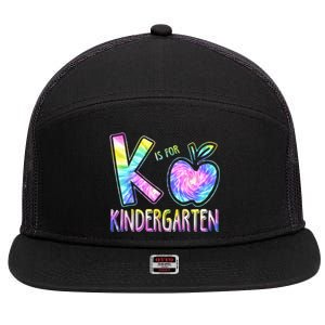 K Is For Kindergarten Teacher Tie Dye Back to School Kinder 7 Panel Mesh Trucker Snapback Hat