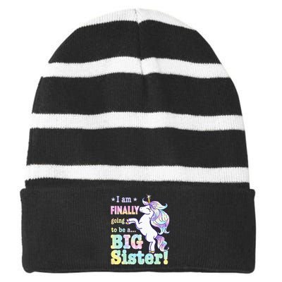 Kids Im Finally Going To Be A Big Sister Unicorn Striped Beanie with Solid Band