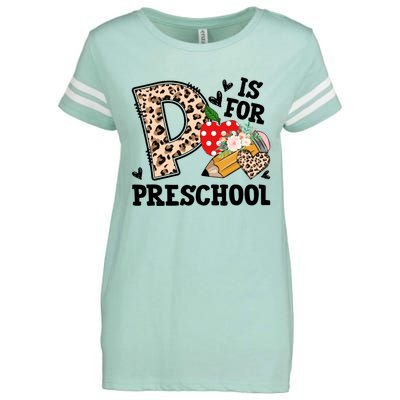 K Is For Preschool Leopard Back To School Teacher Students Cute Gift Enza Ladies Jersey Football T-Shirt