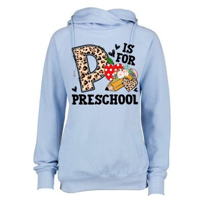 K Is For Preschool Leopard Back To School Teacher Students Cute Gift Womens Funnel Neck Pullover Hood