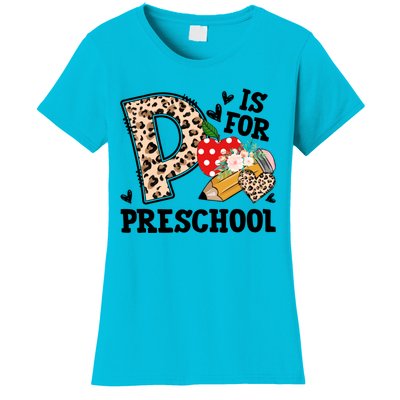 K Is For Preschool Leopard Back To School Teacher Students Cute Gift Women's T-Shirt