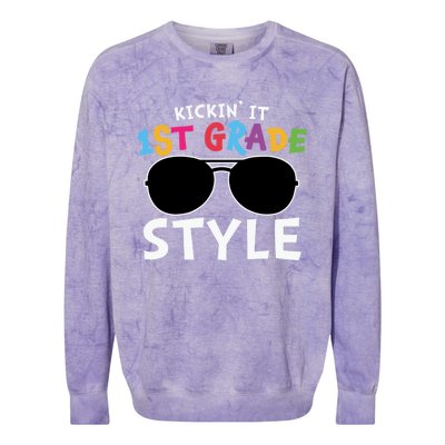 Kickin It First Grade Style Cute 1St Grade Gift Colorblast Crewneck Sweatshirt