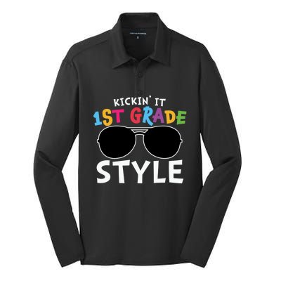 Kickin It First Grade Style Cute 1St Grade Gift Silk Touch Performance Long Sleeve Polo