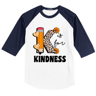 K Is For Kindness Orange Anti Bullying Unity Day Teacher Baseball Sleeve Shirt